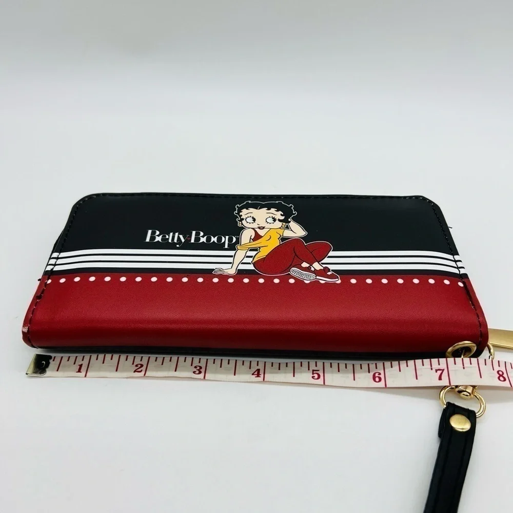 BETTY BOOP ZIP AROUND WRISTLET BLACK, RED AND GOLD HARDWARE